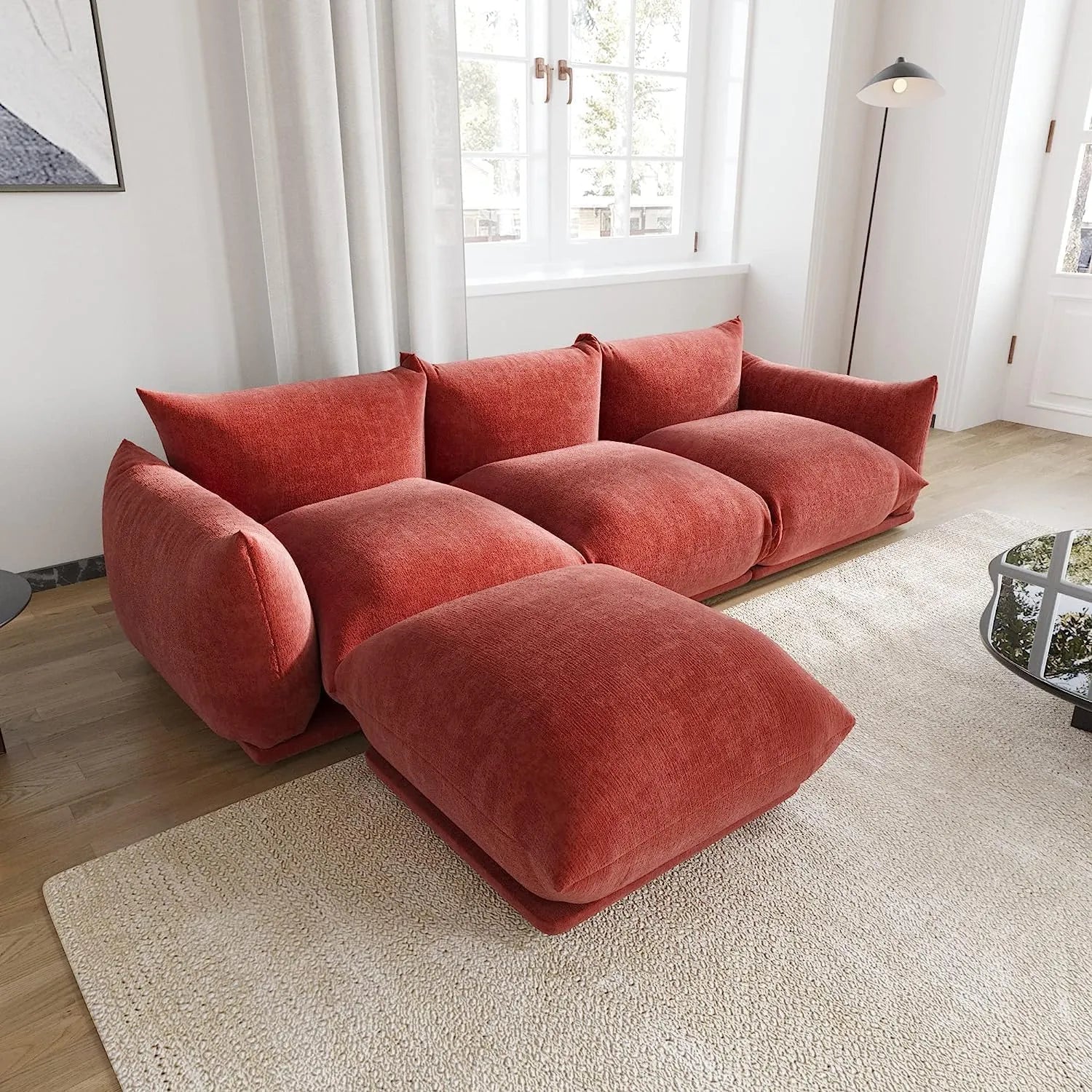 Matrix 3-Seater Orange Modular L-Shaped Sectional | 4-Piece (includes 1 Ottoman), Chenille Fabric, Large Space