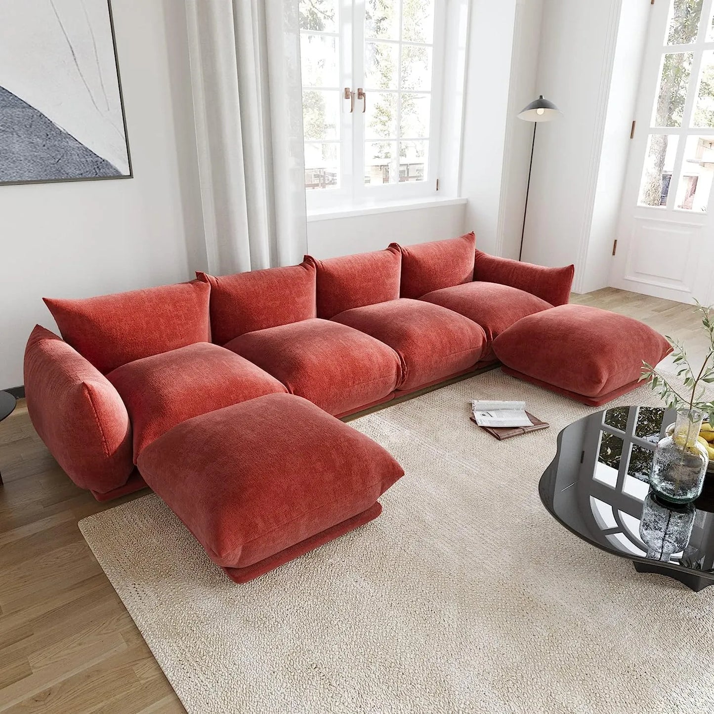 Matrix Modern Sectional Sofas | Orange Chenille Couch Sectionals 4-seaters