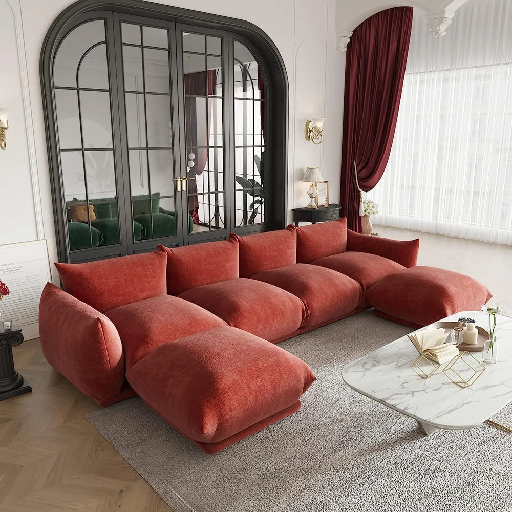Matrix Modern Sectional Sofas | Orange Chenille Couch Sectionals 4-seaters