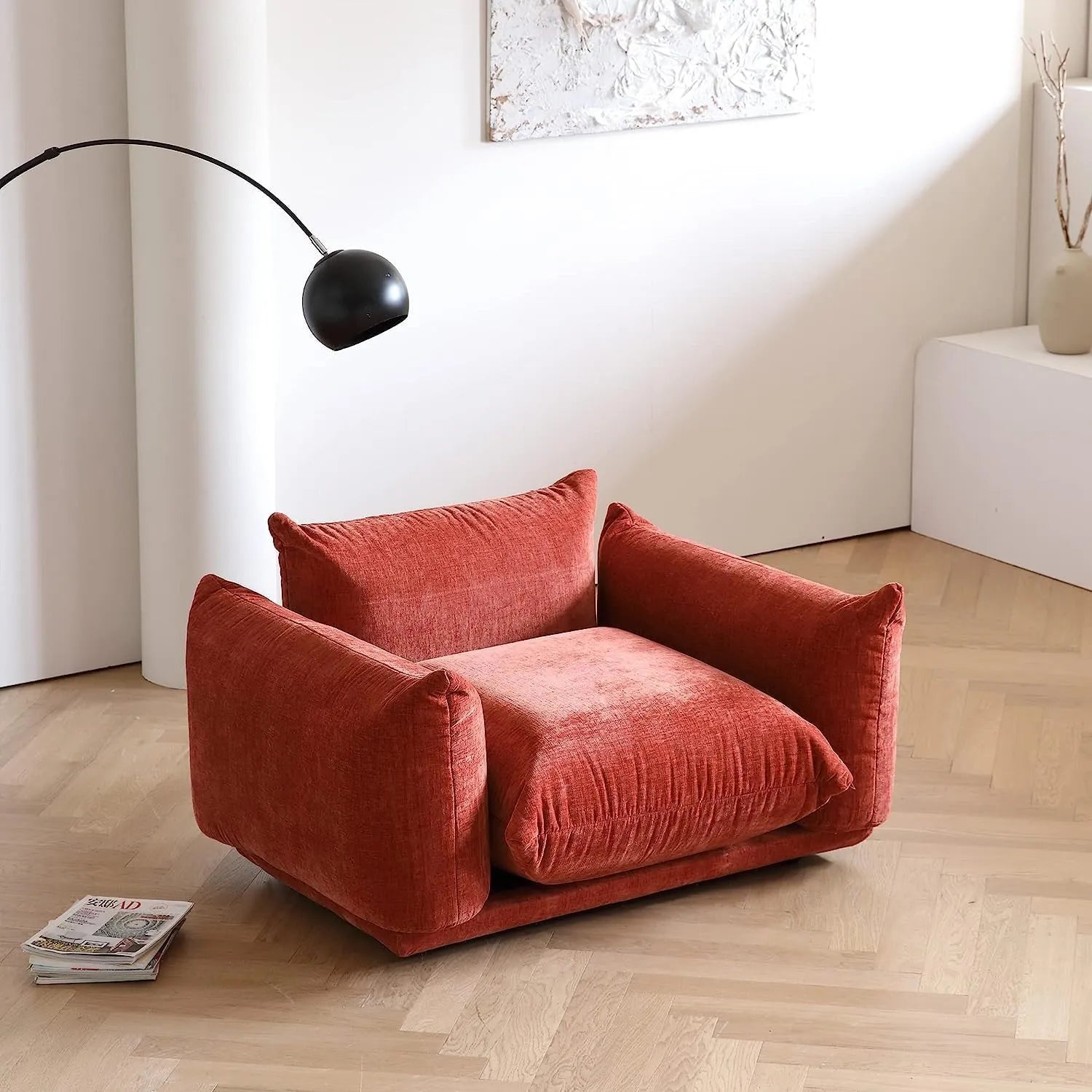 Matrix 1-Seater Orange Modular Single Sofa | 1-Piece, Chenille Fabric, Compact Design