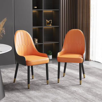 Vegan Full Back Dining Chair | Orange PU Leather Set of 2