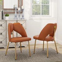 Vegan Open Back Dining Chair | Orange PU Leather Set of 2