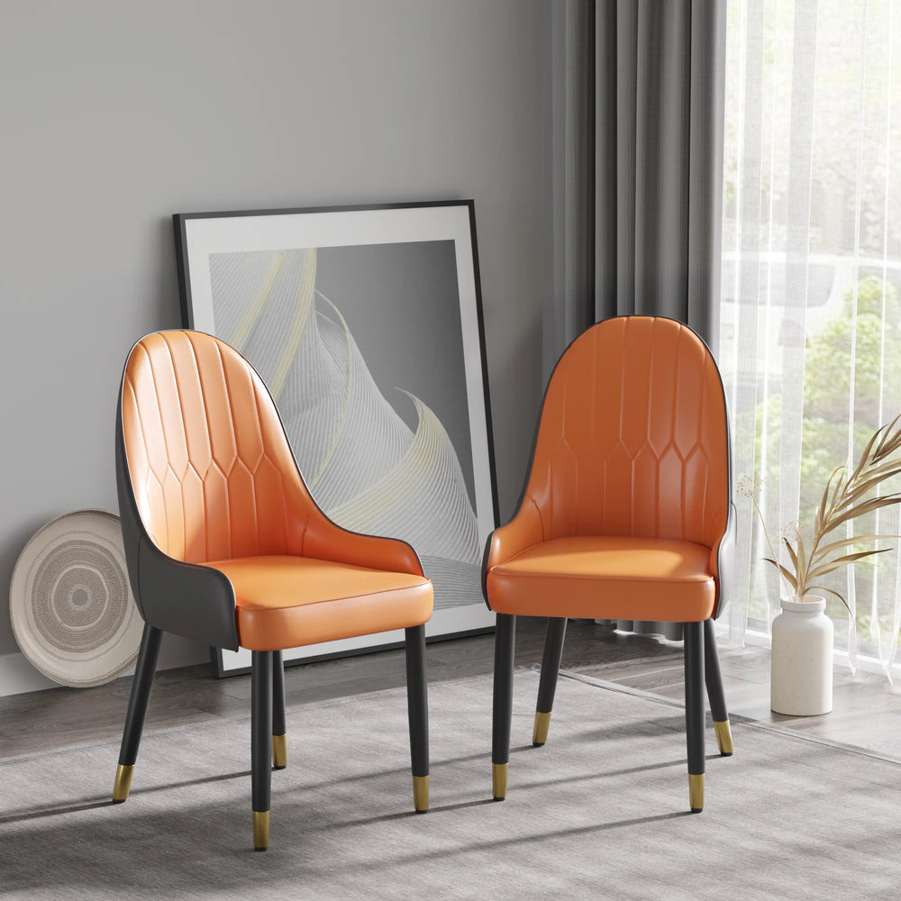 Vegan Full Back Dining Chair | Orange PU Leather Set of 2