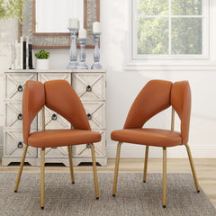 Vegan Open Back Dining Chair | Orange PU Leather Set of 2