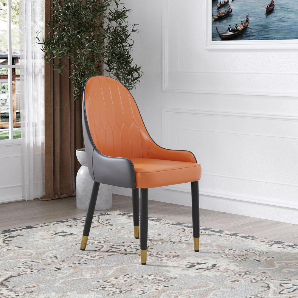 Vegan Full Back Dining Chair | Orange PU Leather Set of 2
