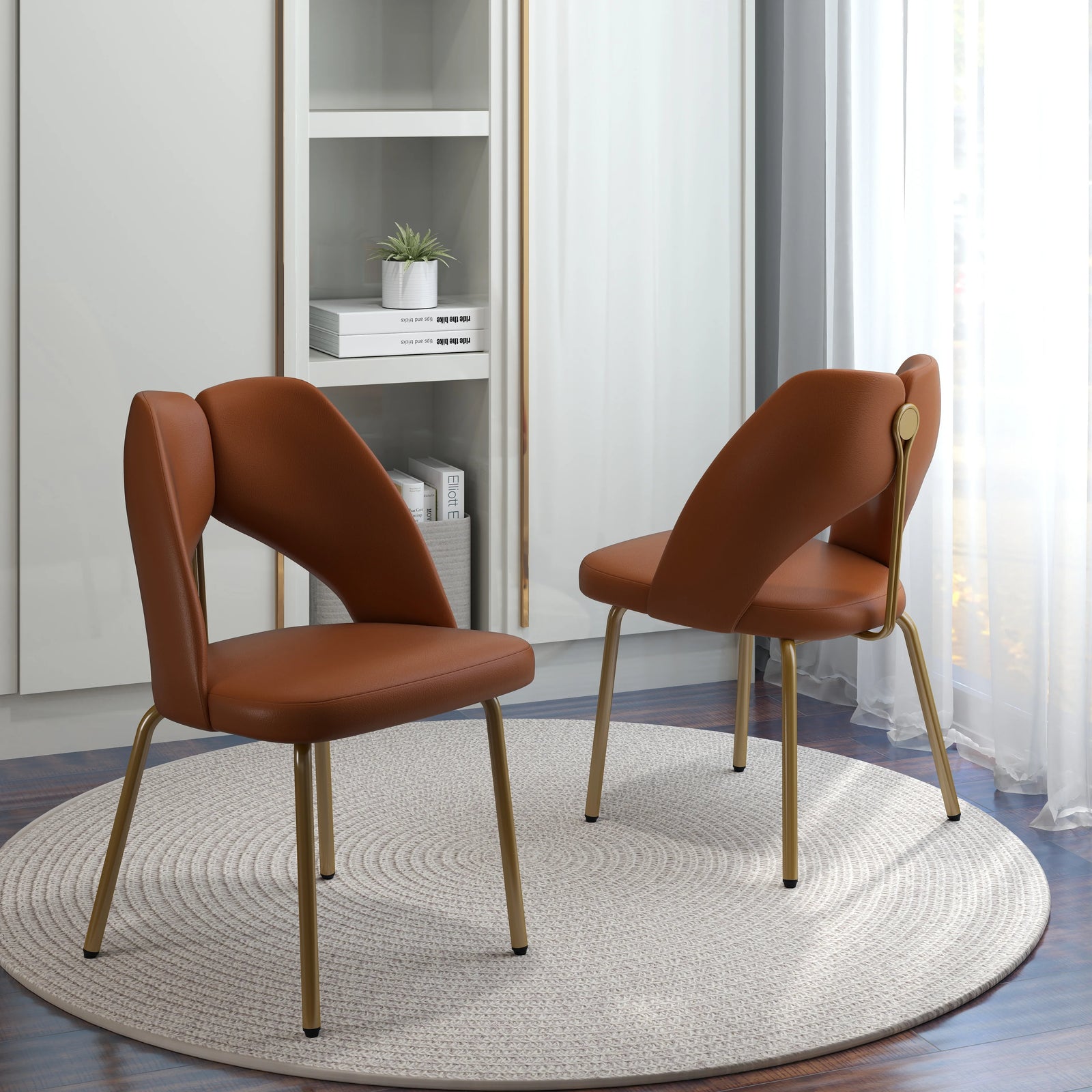 Vegan Open Back Dining Chair | Orange PU Leather Set of 2