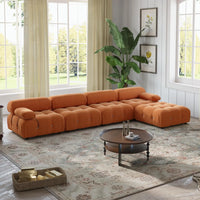 Matrix Minimalist Modular Sofas | Orange Velvet Couch Sectionals 4-seaters with 1 Ottoman