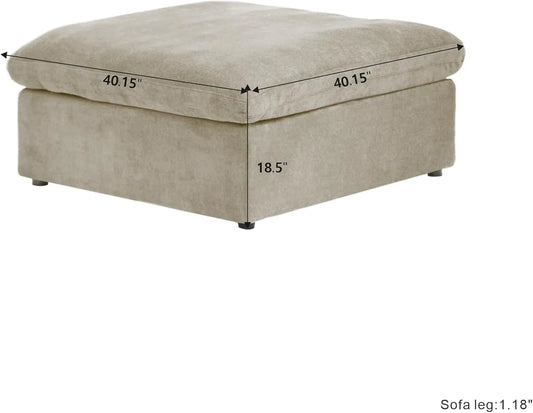 Deluxe Premium Cloud Sectional Sofas | Cotton and Linen Khaki Ottomans 40" Removable & Washable Covers