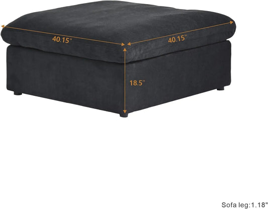 Deluxe Premium Cloud Sectional Sofas | Cotton and Linen Black Ottomans 40" Removable & Washable Covers