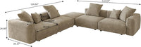 Matrix Modern Modular Sofas | Beige Corduroy L shaped Sectionals 4-seaters with 1 Ottoman