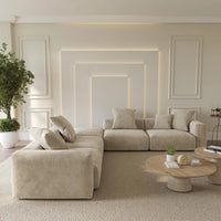Matrix Modern Modular Sofas | Beige Corduroy L shaped Sectionals 4-seaters with 1 Ottoman
