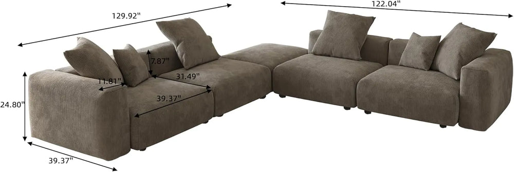 Matrix Modern Modular Sofas | Brown Corduroy L shaped Sectionals 4-seaters with 1 Ottoman