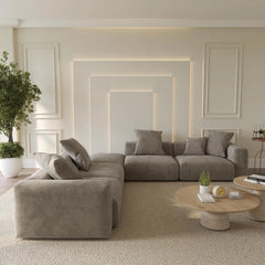 Matrix Modern Modular Sofas | Brown Corduroy L shaped Sectionals 4-seaters with 1 Ottoman