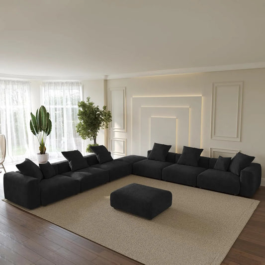 Matrix Modern Modular Sofas | Black Corduroy U shaped Sectionals 6-seaters