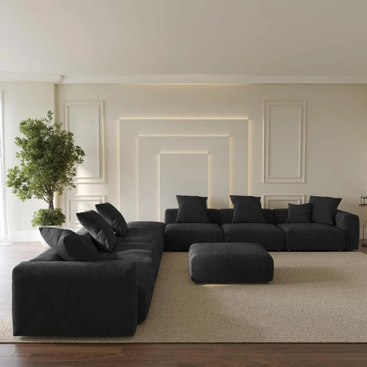 Matrix Modern Modular Sofas | Black Corduroy U shaped Sectionals 6-seaters