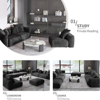 Matrix Modern Modular Sofas | Black Corduroy U shaped Sectionals 6-seaters