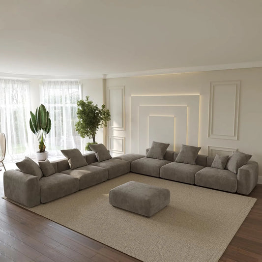 Matrix Modern Modular Sofas | Brown Corduroy U shaped Sectionals 6-seaters