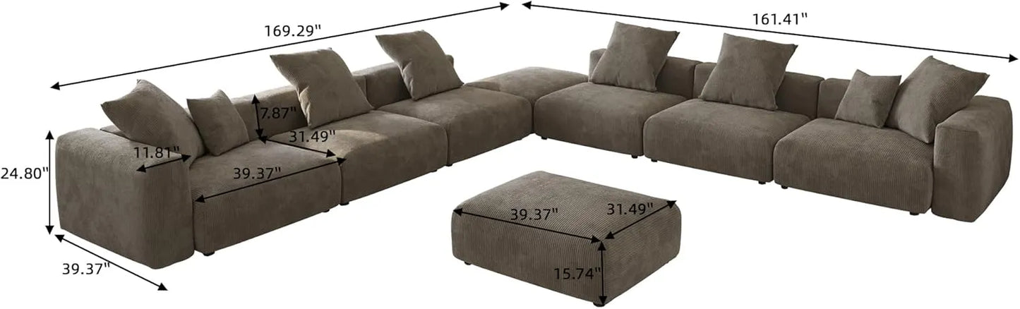 Matrix Modern Modular Sofas | Brown Corduroy U shaped Sectionals 6-seaters