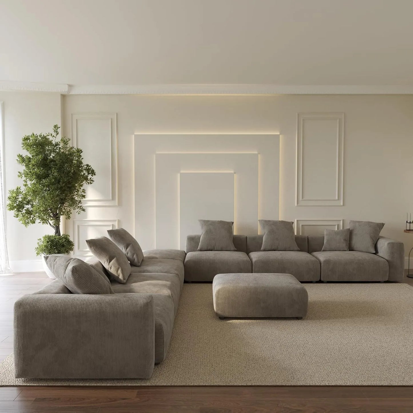 Matrix Modern Modular Sofas | Brown Corduroy U shaped Sectionals 6-seaters