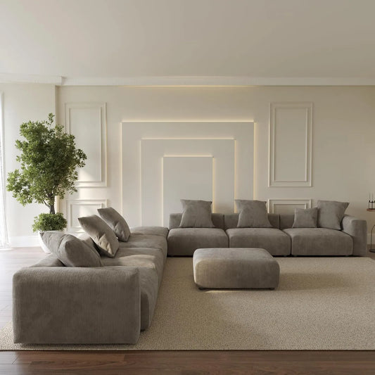Matrix Modern Modular Sofas | Brown Corduroy U shaped Sectionals 6-seaters