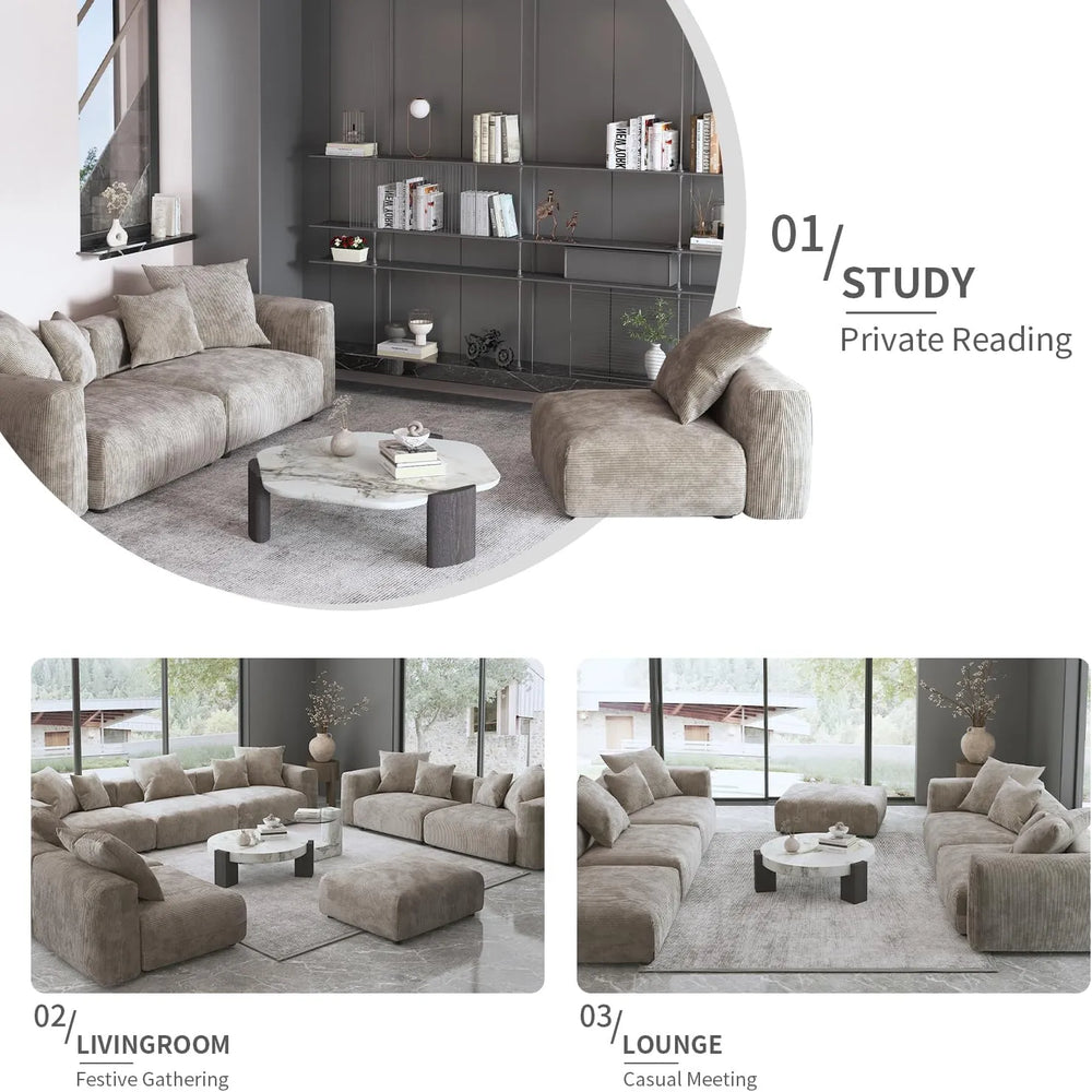 Matrix Modern Modular Sofas | Brown Corduroy U shaped Sectionals 6-seaters