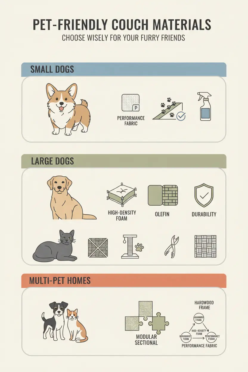 Materiales para sofás aptos para mascotas: perros pequeños, perros grandes y gatos.