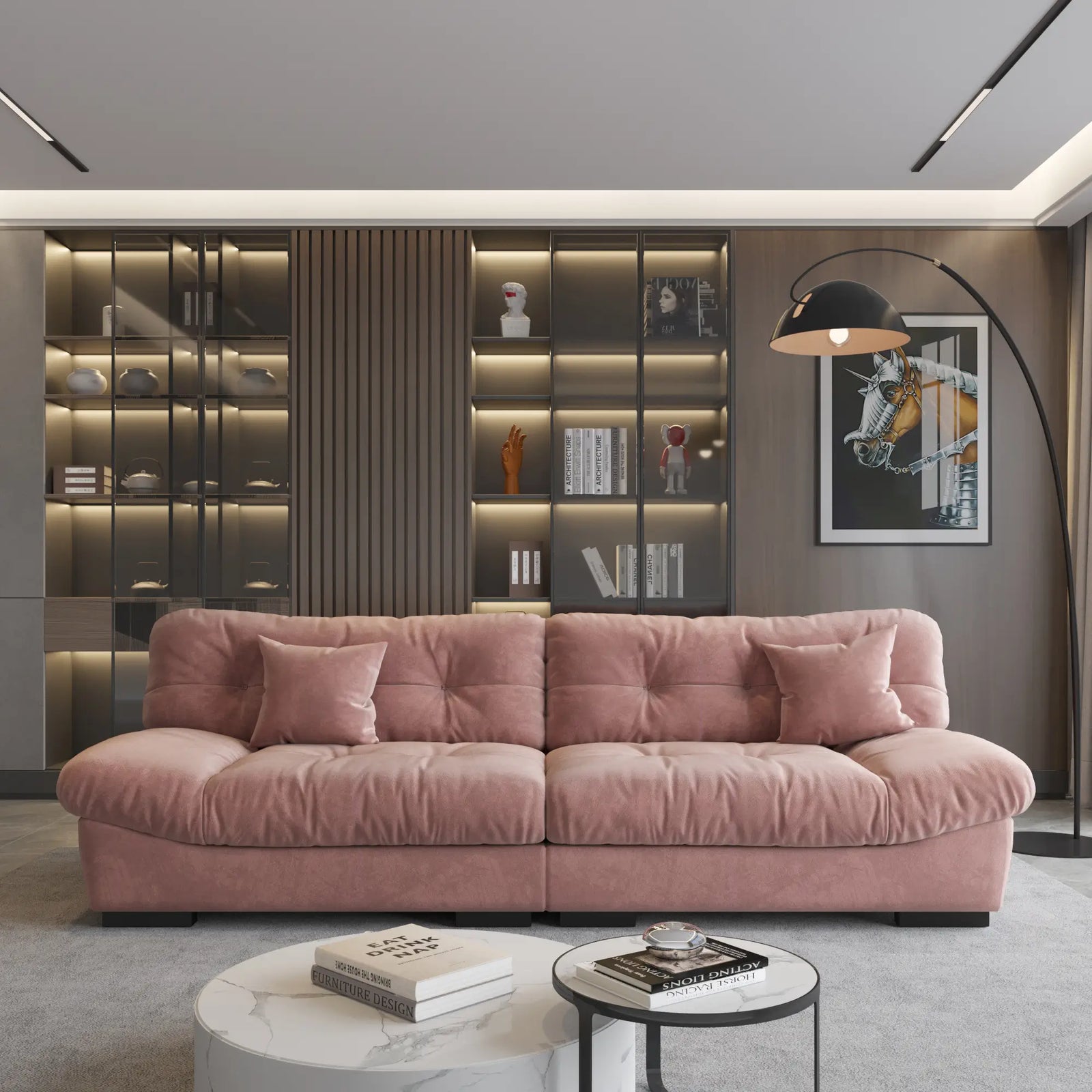Sofás biplaza Essential de terciopelo esmerilado rosa | 2 piezas, tela de terciopelo esmerilado, apto para apartamentos