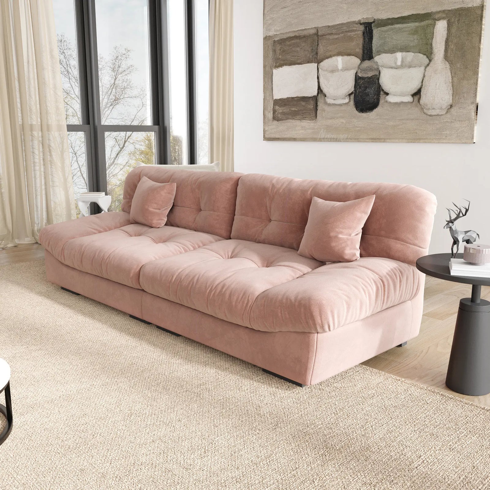 Sofás biplaza Essential de terciopelo esmerilado rosa | 2 piezas, tela de terciopelo esmerilado, apto para apartamentos