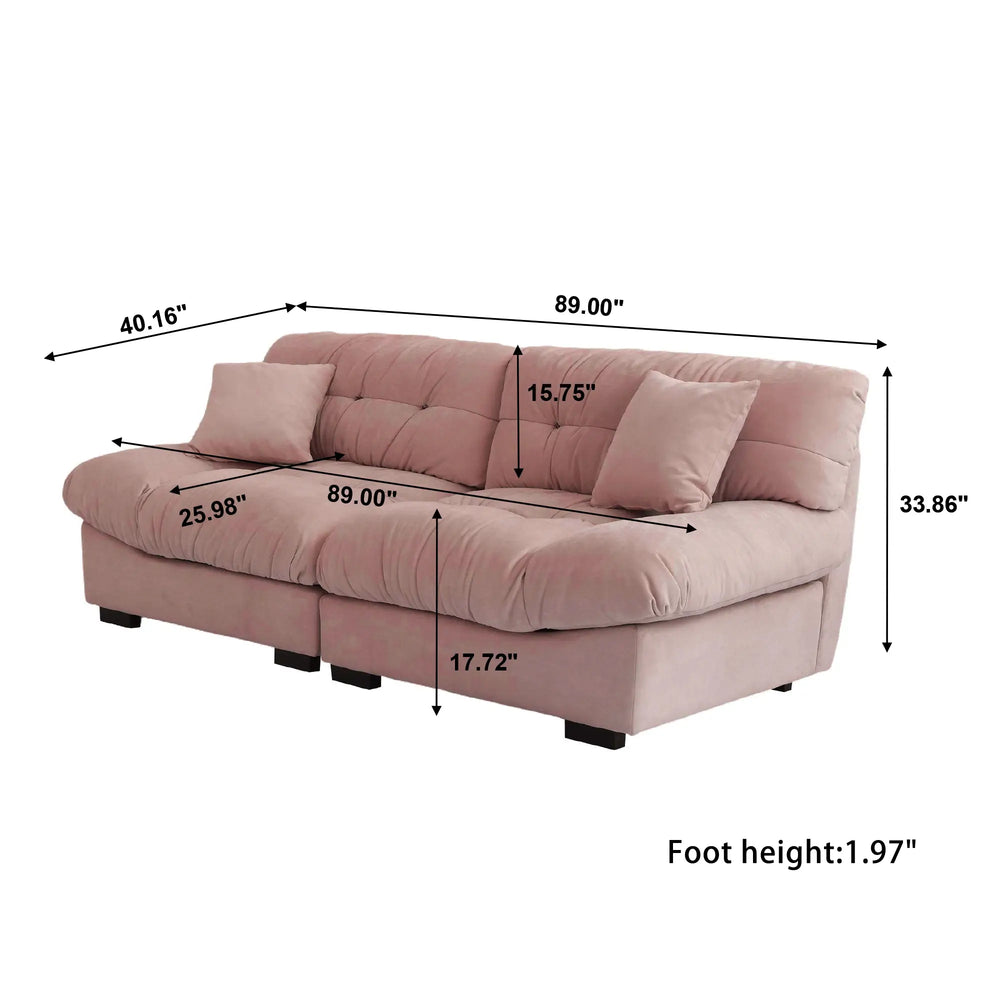 Essential Loveseat Lazy Sofas | Pink Frosted Velvet Loveseats 2-seaters 89"