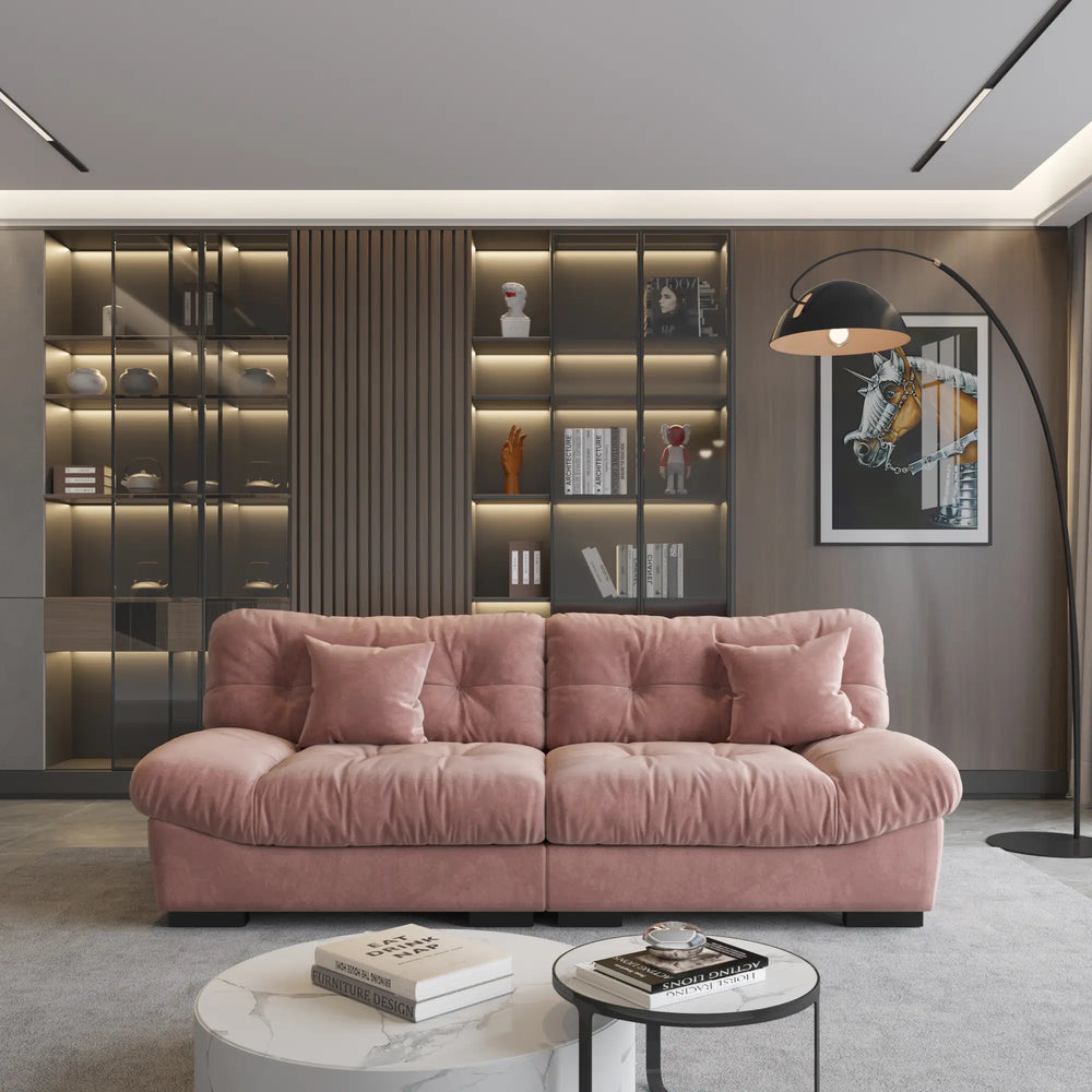 Essential Loveseat Lazy Sofas | Pink Frosted Velvet Loveseats 2-seaters 89"