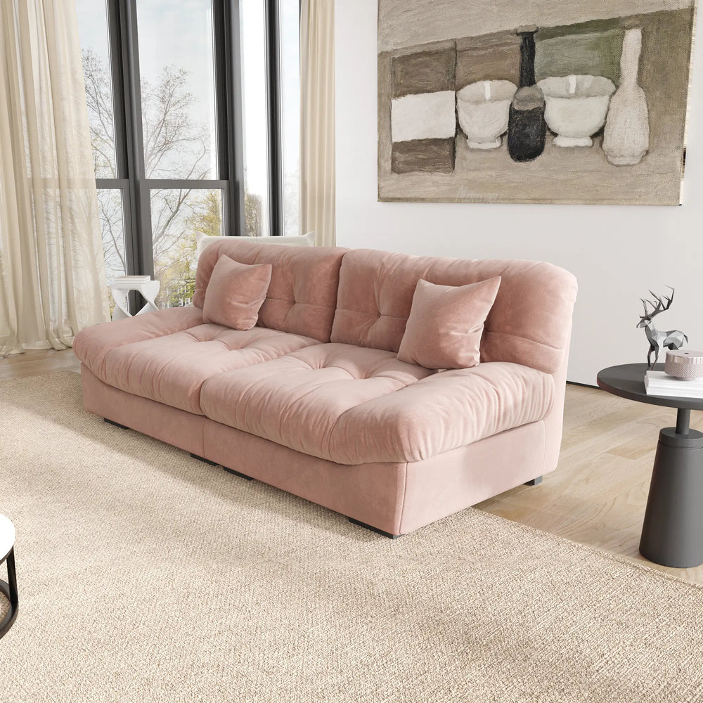 Essential Loveseat Lazy Sofas | Pink Frosted Velvet Loveseats 2-seaters 89"