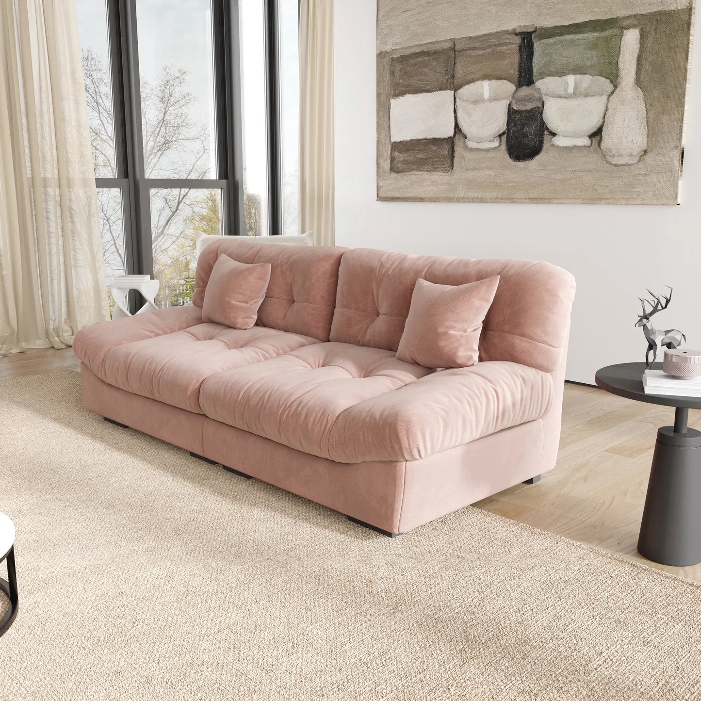 Essential Loveseat Lazy Sofas | Pink Frosted Velvet Loveseats 2-seaters 89"