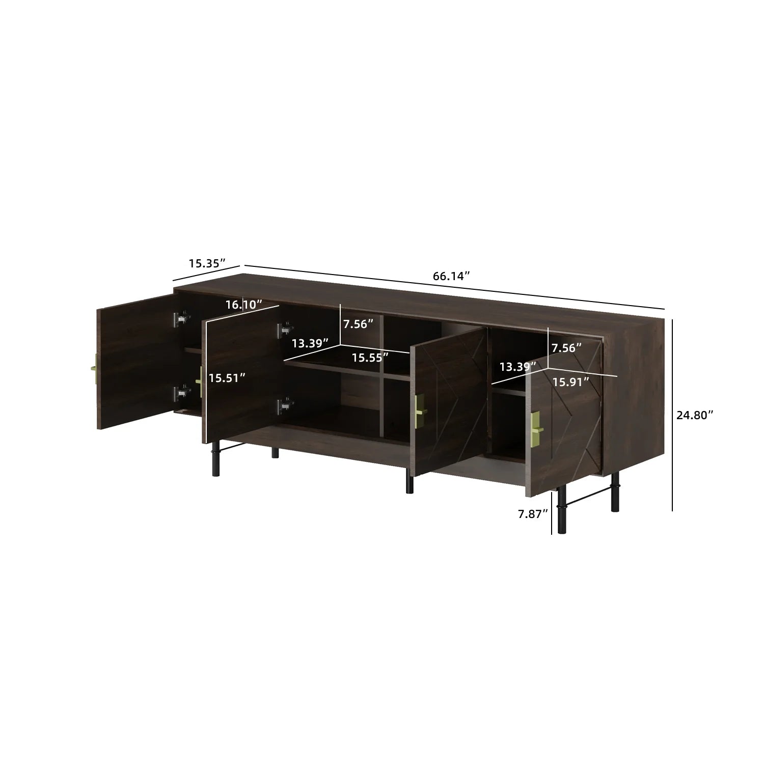 Mueble de TV Praxis de madera | Rectangular marrón de 67" con patas altas