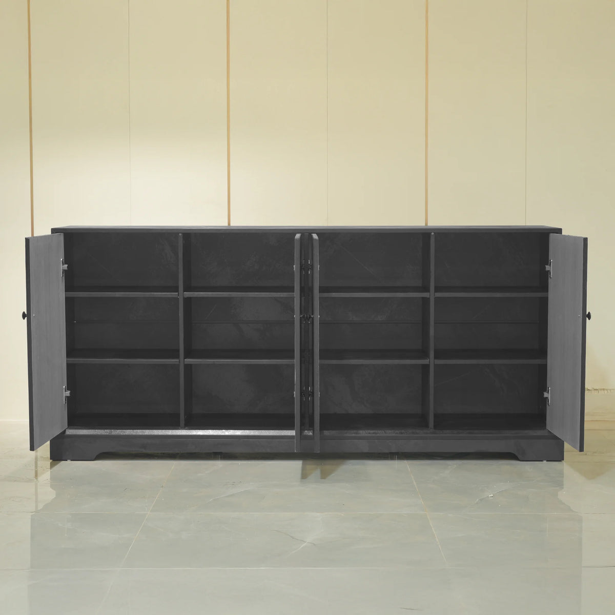 Praxis Wood TV Stand | 67" Black Rectangular With Base
