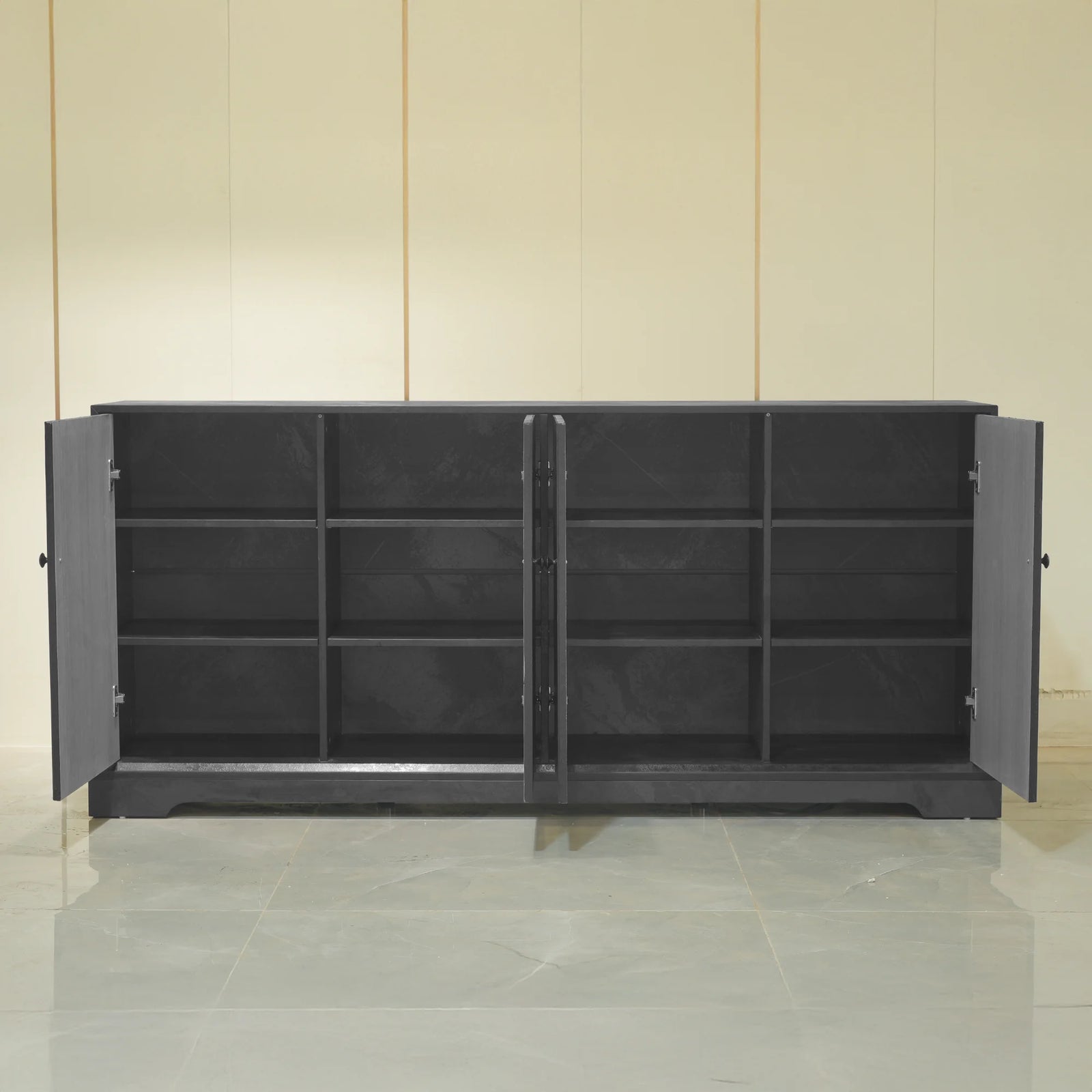 Praxis Wood TV Stand | 67" Black Rectangular With Base