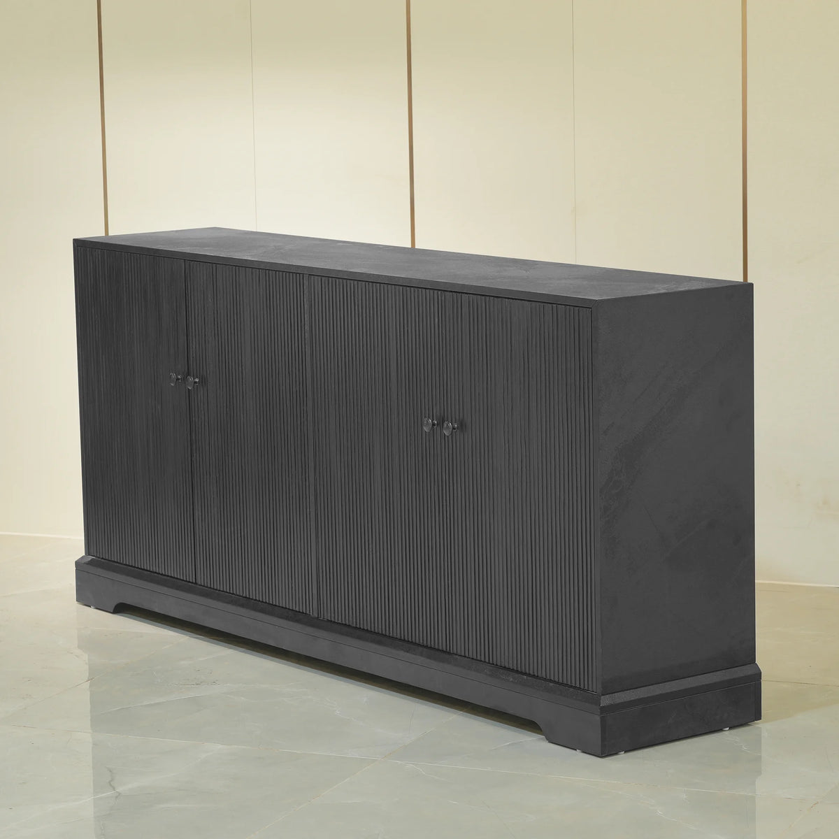 Praxis Wood TV Stand | 67" Black Rectangular With Base