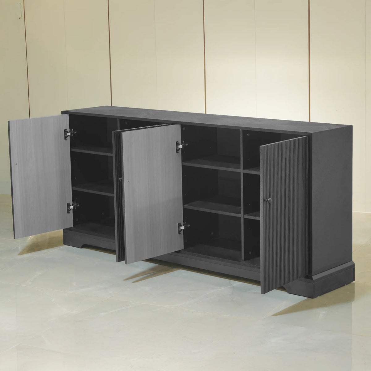 Praxis Wood TV Stand | 67" Black Rectangular With Base