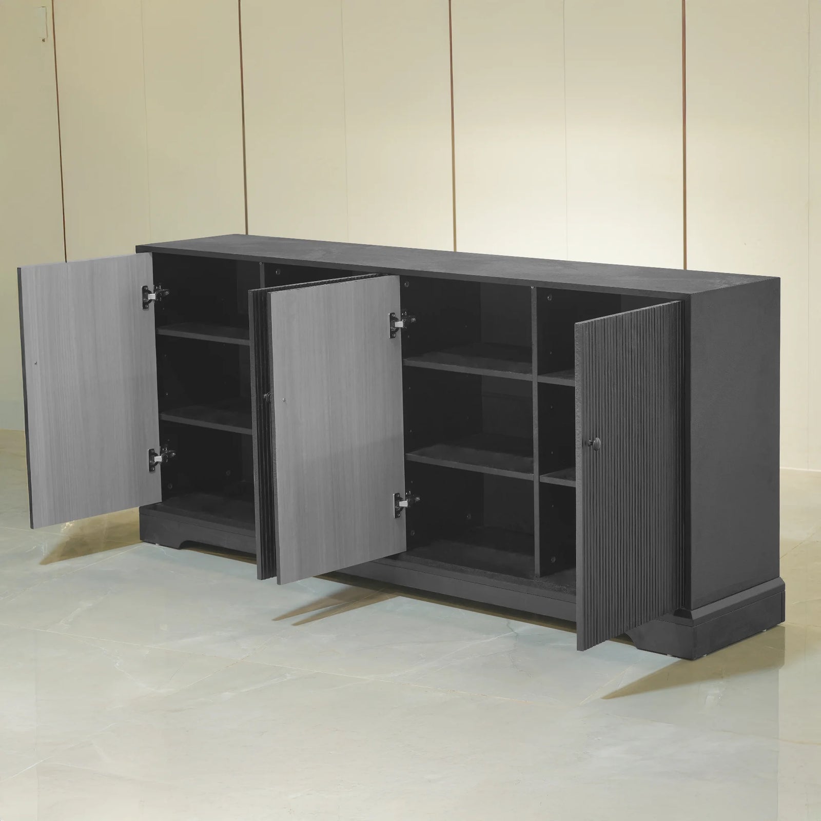 Praxis Wood TV Stand | 67" Black Rectangular With Base