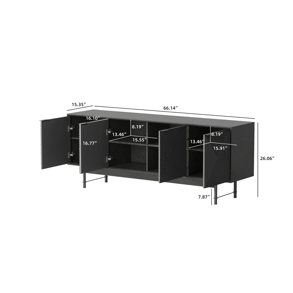 Praxis Wood TV Stand | 67" Black Rectangular With High Legs