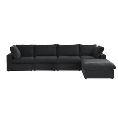 Fundas para sofás seccionales Cloud de lujo premium | Sofá Cloud de algodón y lino negro de 4 plazas con fundas para otomana