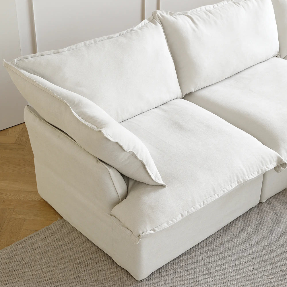 Deluxe Linen Cloud Sectional Sofas | 1-Piece White Cotton and Linen Armless Single Sofa Ottoma