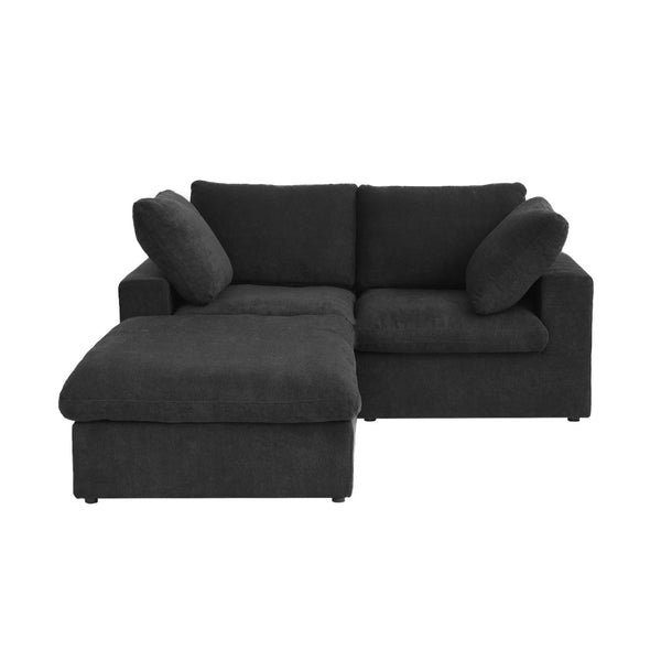 Deluxe Premium Cloud Sectional Sofas Covers | Premium Cloud Cotton and Linen Black 2-Seater With Ottoman Covers