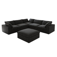 Deluxe Premium Cloud Sectional Sofas Covers | Premium Cloud Cotton and Linen Black 5-Seater With Ottoman Covers