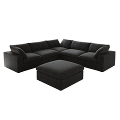 Deluxe Premium Cloud Sectional Sofas Covers | Premium Cloud Cotton and Linen Black 5-Seater With Ottoman Covers