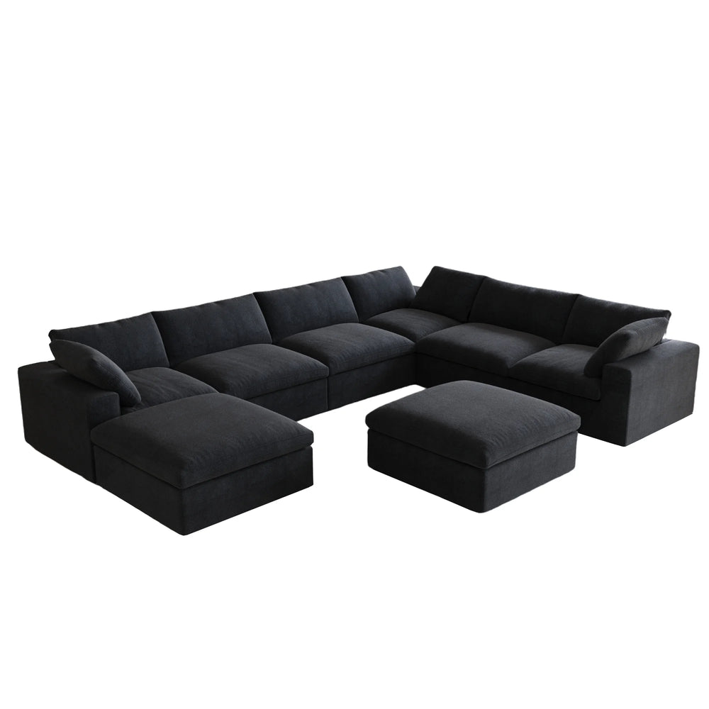 Deluxe Premium Cloud Sectional Sofas Covers | Premium Cloud Cotton and Linen Black 6-Seater With Ottoman Covers