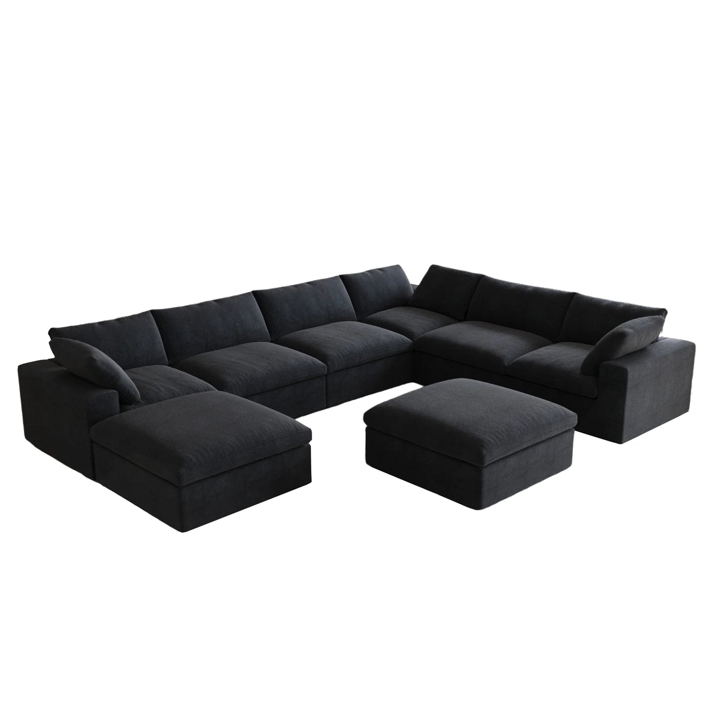 Deluxe Premium Cloud Sectional Sofas Covers | Premium Cloud Cotton and Linen Black 6-Seater With Ottoman Covers