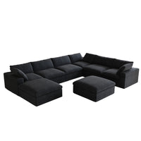 Deluxe Premium Cloud Sectional Sofas Covers | Premium Cloud Cotton and Linen Black 6-Seater With Ottoman Covers