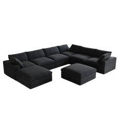 Deluxe Premium Cloud Sectional Sofas Covers | Premium Cloud Cotton and Linen Black 6-Seater With Ottoman Covers