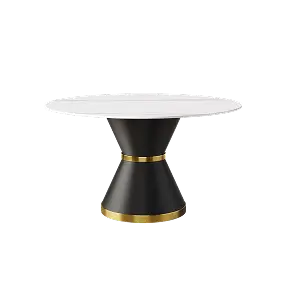 Marbella Sintered Stone Dining Table | 53" White Gloss Round With Metal Base