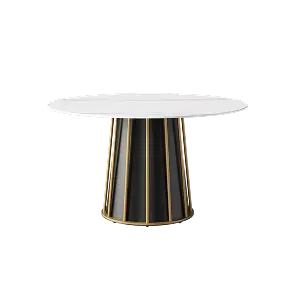 Marbella Sintered Stone Dining Table | 53" White Gloss Round With Metal Base